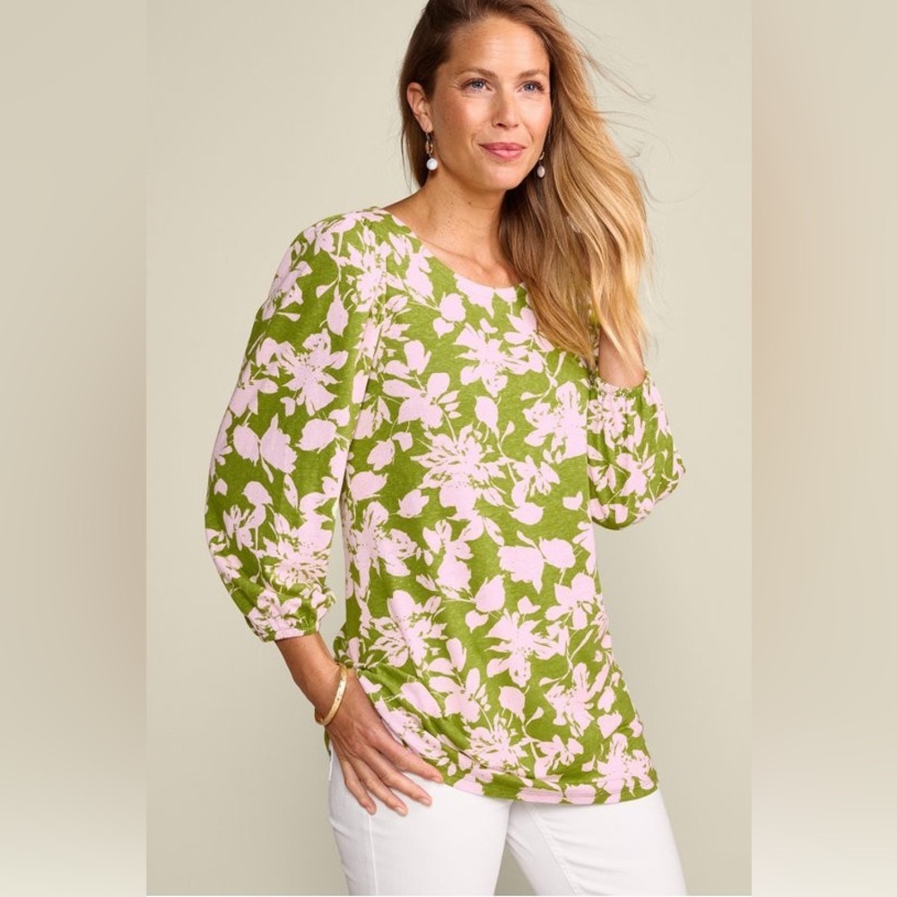 NWOT Soft Surroundings Ainsley Linen‎ Blend Tunic Green Large Petite Cottagecore
